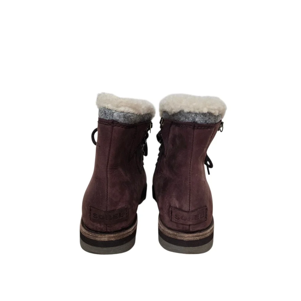 Sorel Ainsley Conquest Burgundy Leather Felt Shearling Boots Womens Size 8 Gorp